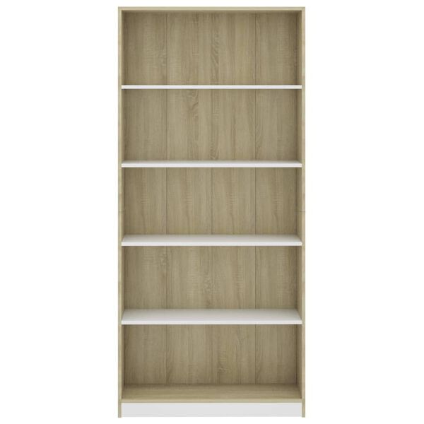 vidaXL Βιβλιοθήκη με 5 Ράφια Λευκό/Sonoma 80x24x175 εκ. Επεξ. Ξύλο