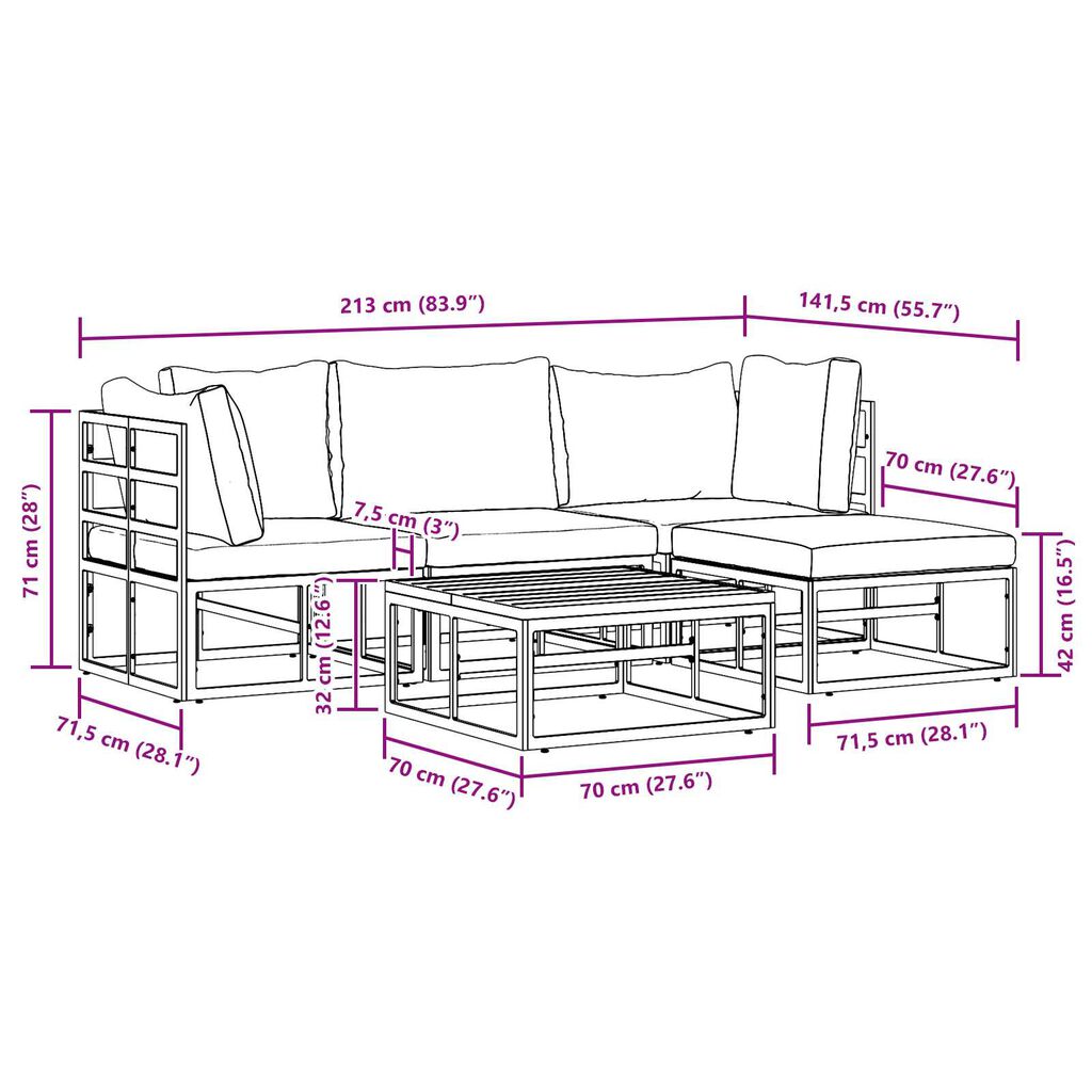 vidaXL Σετ Καναπέ Κήπου 5 pcs Μαύρο 213 x 141.5 x 71 εκ Αλουμίνιο