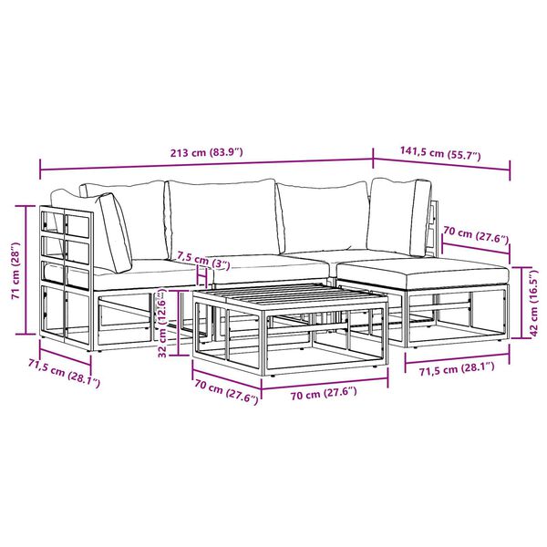 vidaXL Σετ Καναπέ Κήπου 5 pcs Μαύρο 213 x 141.5 x 71 εκ Αλουμίνιο