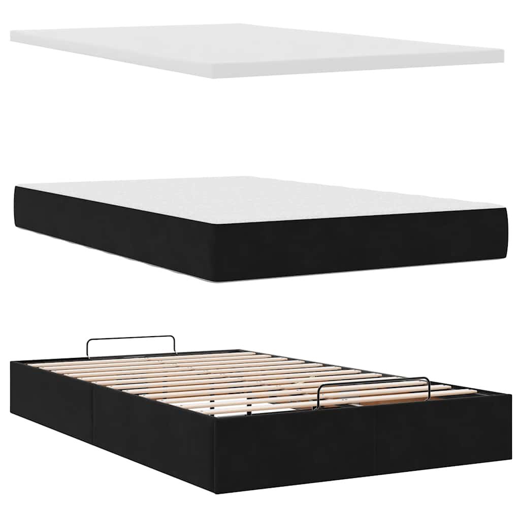vidaXL Οθωμανικό κρεβάτι με στρώμα Μαύρο 120x190 cm Velvet
