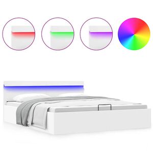 vidaXL Πλαίσιο Κρεβατιού Αποθ. Χώρο/LED Μαύρο 180x200 εκ. Δερματίνη