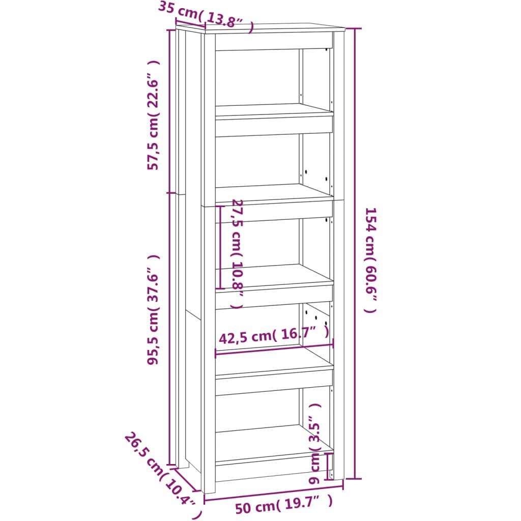 vidaXL Βιβλιοθήκη Μαύρη 50x35x154 εκ. από Μασίφ Ξύλο Πεύκου