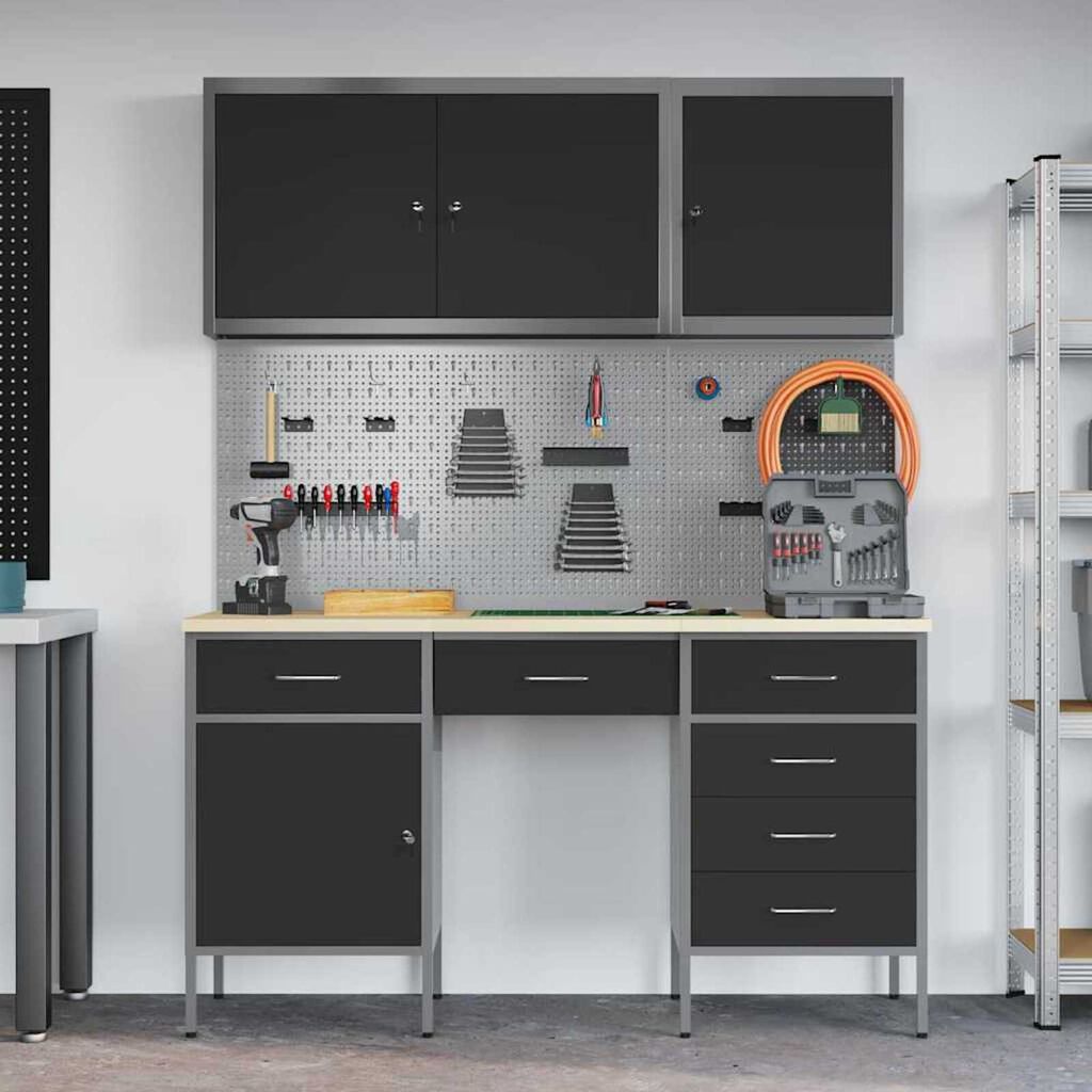 vidaXL Ντουλάπα Εργασίας με συρτάρι 8 pcs Μαύρο 150 x 55 x 200 εκ