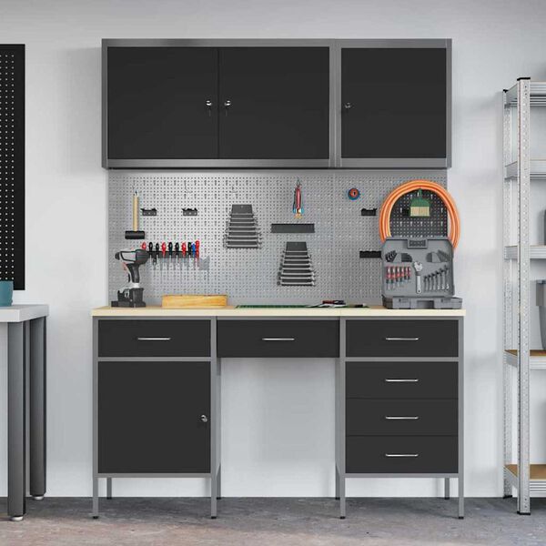 vidaXL Ντουλάπα Εργασίας με συρτάρι 8 pcs Μαύρο 150 x 55 x 200 εκ