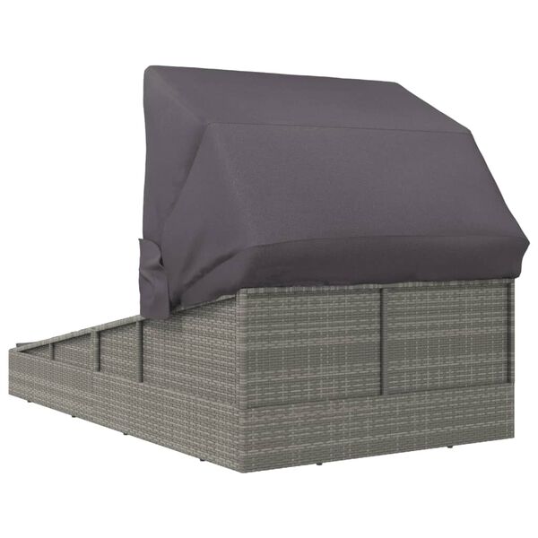 vidaXL Ξαπλώστρα με Πτυσσόμενη Οροφή Γκρι 200x114x128 εκ. Συνθ. Ρατάν