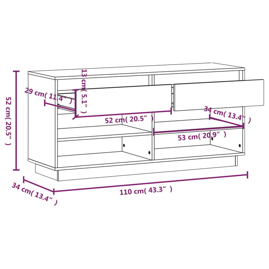 vidaXL Παπουτσοθήκη Γκρί 110 x 34 x 52 εκ. από Μασίφ Ξύλο Πεύκου