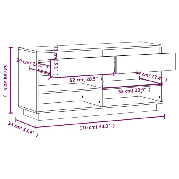 vidaXL Παπουτσοθήκη Γκρί 110 x 34 x 52 εκ. από Μασίφ Ξύλο Πεύκου