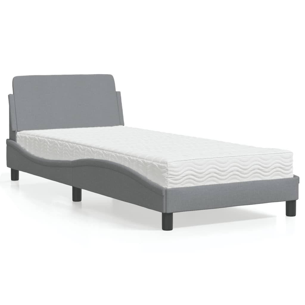 vidaXL Κρεβάτι με Στρώμα Ανοιχτό Γκρι 90x190 εκ. Υφασμάτινο