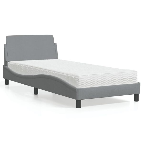 vidaXL Κρεβάτι με Στρώμα Ανοιχτό Γκρι 90x190 εκ. Υφασμάτινο