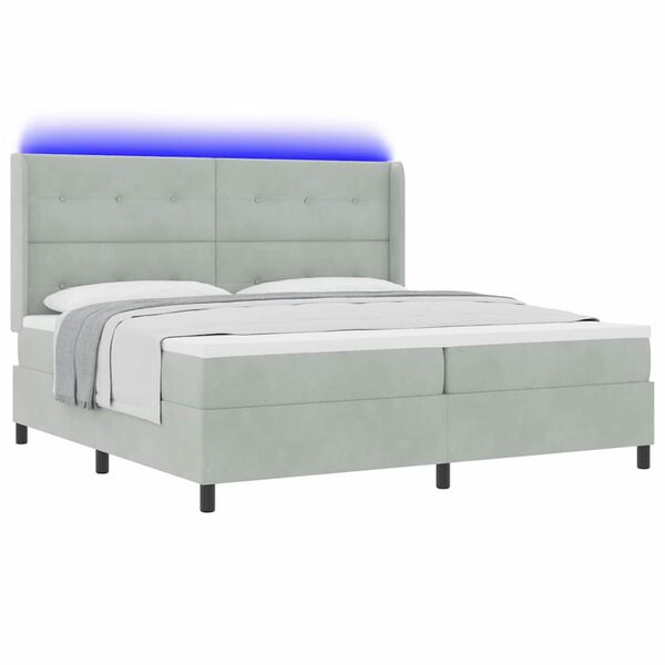 vidaXL Κρεβάτι Box Spring LED με Στρώμα Ανοιχτό γκρι 200 x 200 cm