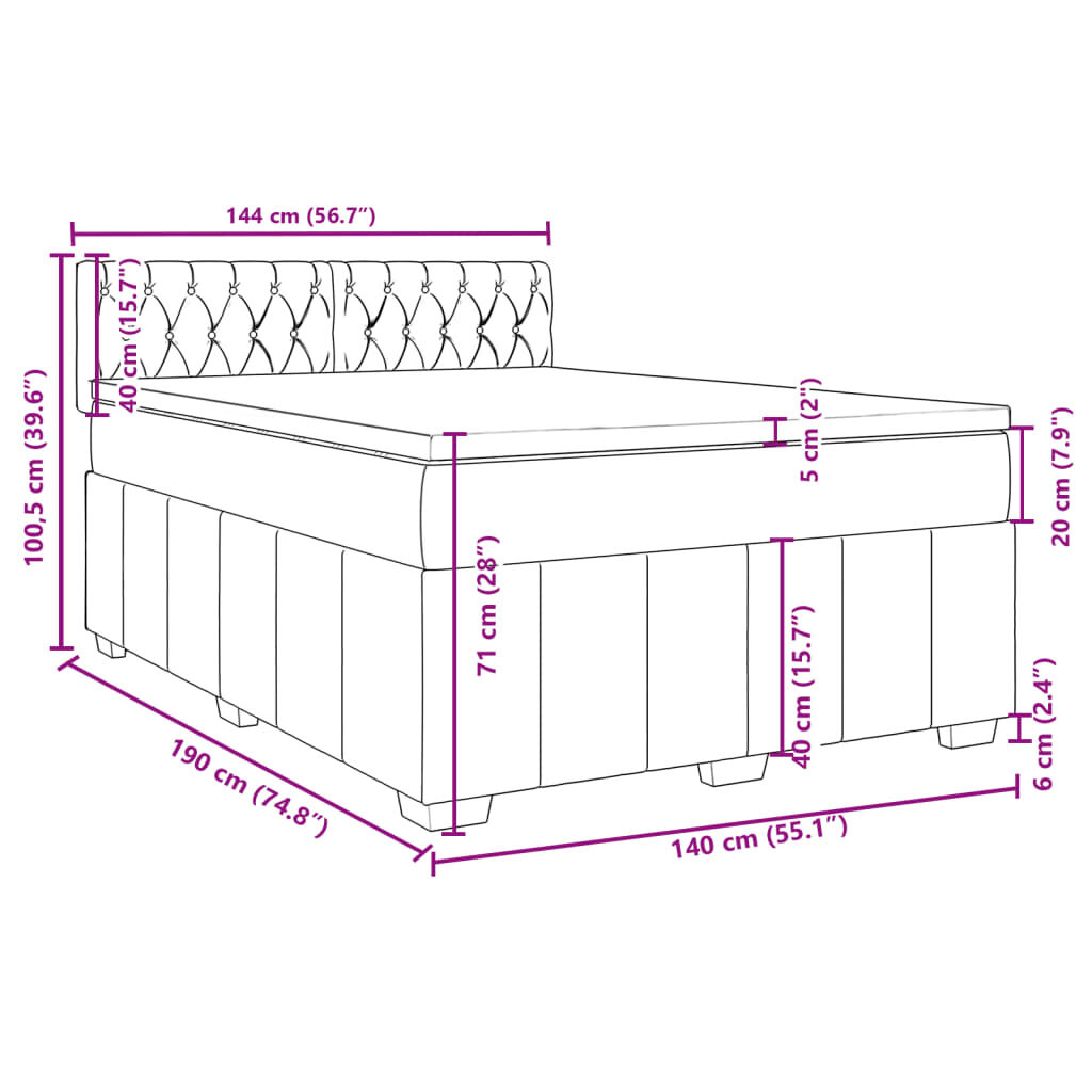 vidaXL Κρεβάτι Boxspring με Στρώμα Taupe 140x190 εκ. Υφασμάτινο