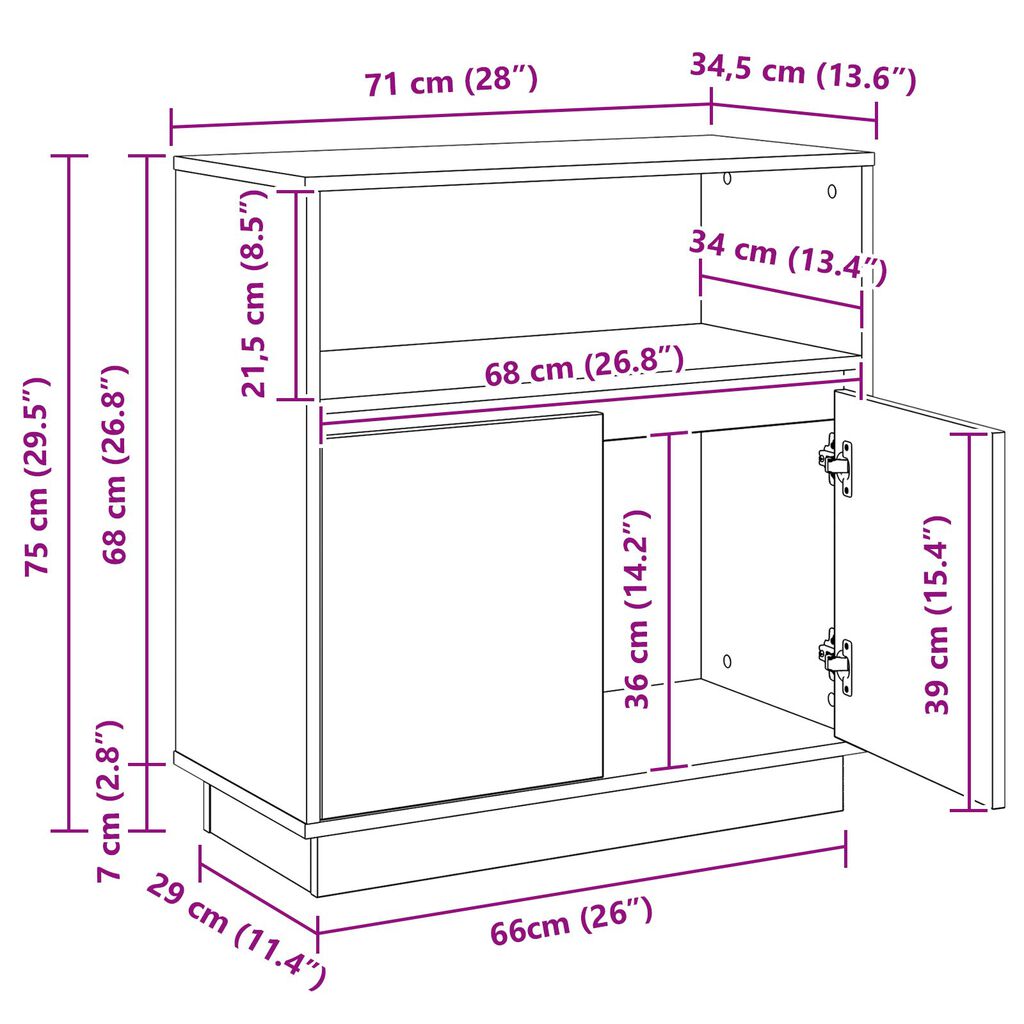 vidaXL Μπουφές με LED Λευκό 71x34,5x75 εκ Κατασκευασμένο Ξύλο