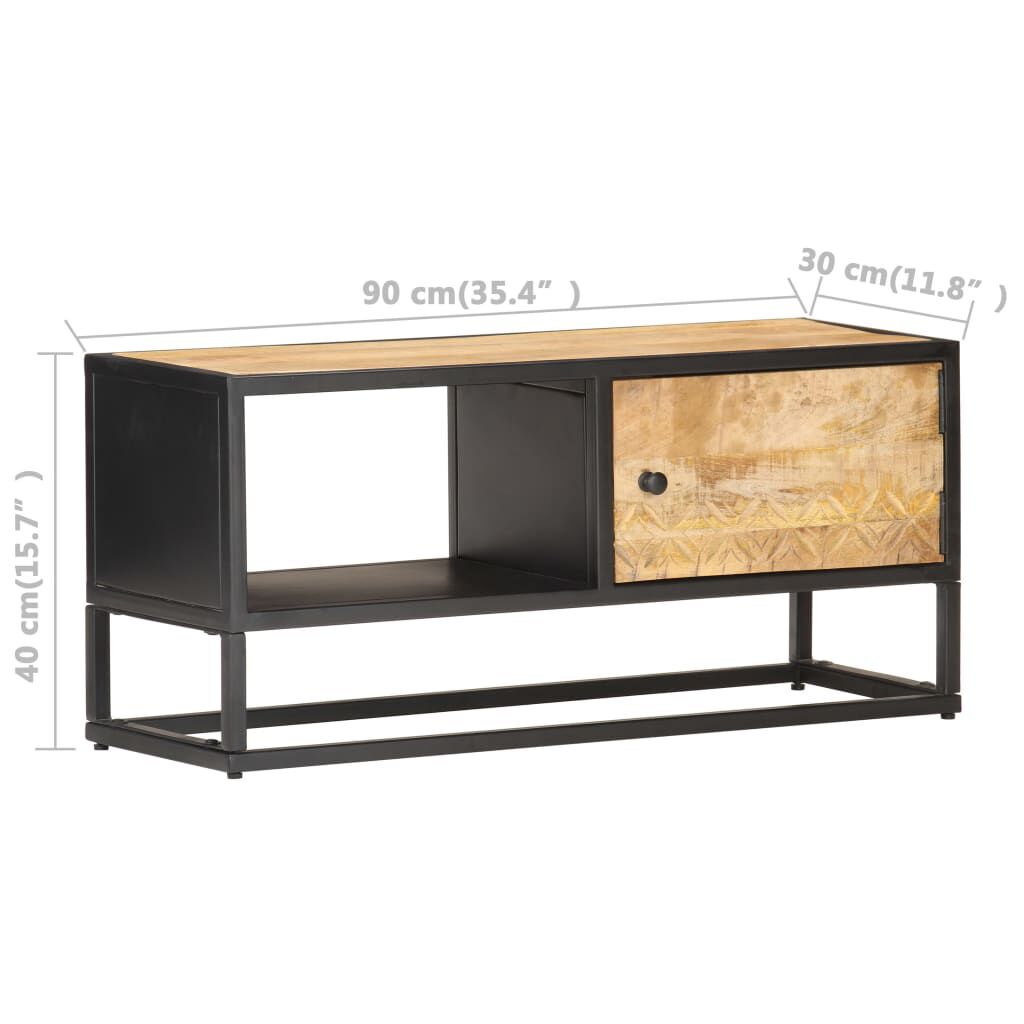 vidaXL Έπιπλο TV με Σκαλιστή Πόρτα 90x30x40 εκ. Ακατέργ. Ξύλο Μάνγκο