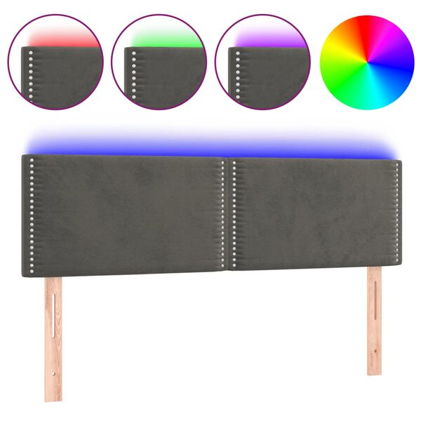 vidaXL Κεφαλάρι Κρεβατιού LED Σκούρο Γκρι 144x5x78/88 εκ. Βελούδινο