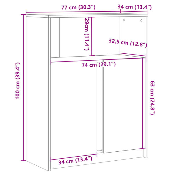 vidaXL Μπουφές με Φώτα LED Λευκός 77x34x100 εκ. από Επεξεργασμένο Ξύλο