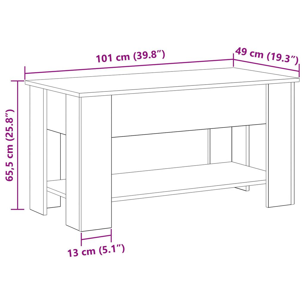 vidaXL Μαύρο Ξύλινο Τραπέζι Σαλονιού - 101x49x52 εκ. Κατασκευασμένο από Τεχνητό Ξύλο