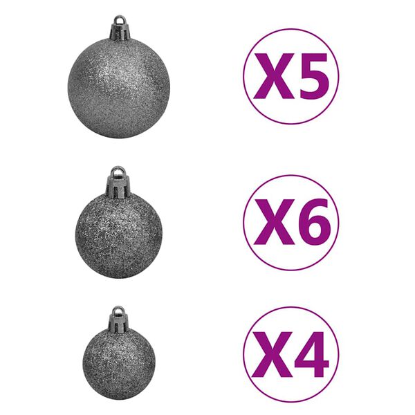 vidaXL Χριστουγεν. Μπάλες Σετ 61 τεμ με Κορυφή & 150 LED Λευκό/Γκρι