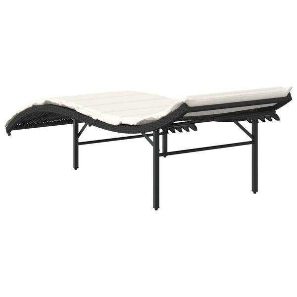 vidaXL Ξαπλώστρα Μαύρη 55x199x50 εκ. από Συνθετικό Ρατάν με Μαξιλάρι