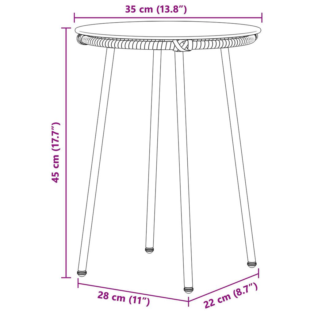 vidaXL Σέτ φαγητού για κήπο 3 pcs Μαύρο, Ανθρακί 35 x 35 x 45 εκ