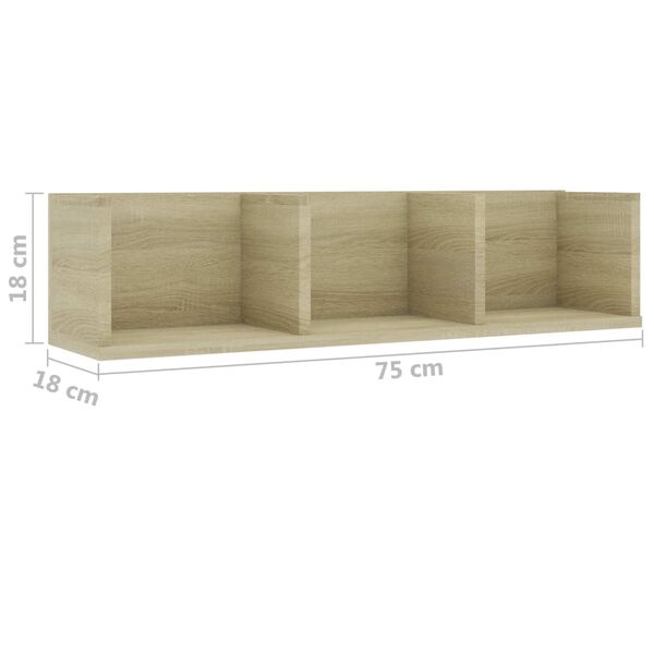 vidaXL Ράφι Τοίχου για CD Sonoma Δρυς 75 x 18 x 18 εκ. από Επεξ. Ξύλο