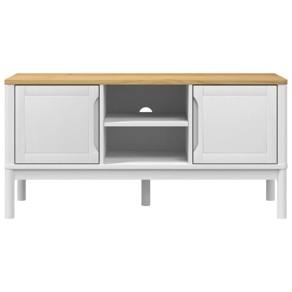 vidaXL Έπιπλο Τηλεόρασης FLORO Λευκό 114x43x55εκ από Μασίφ Ξύλο Πεύκου