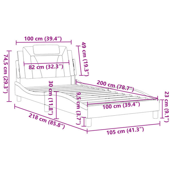 vidaXL Πλαίσιο Κρεβατιού με Κεφαλάρι Μαύρο 100x200 εκ. Συνθετικό Δέρμα