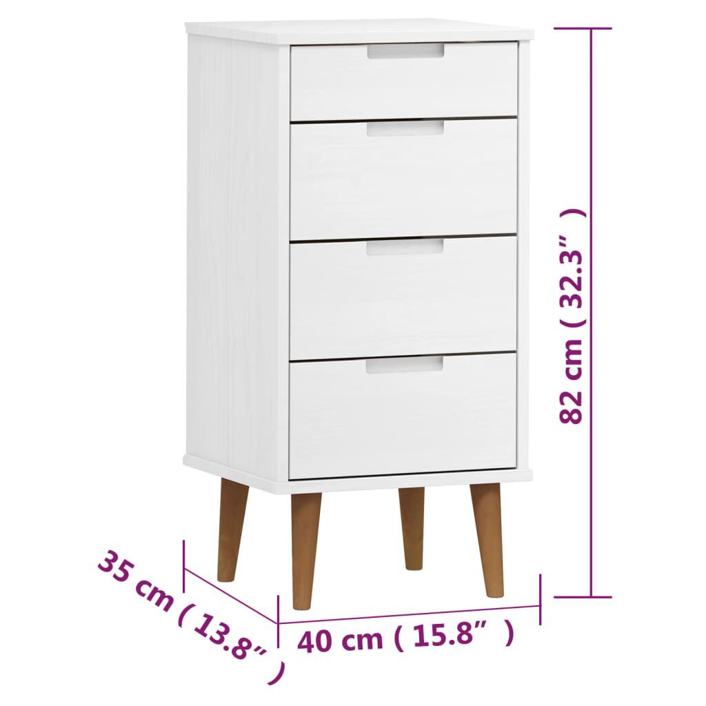 vidaXL Συρταριέρα MOLDE Λευκή 40 x 35 x 82 εκ. από Μασίφ Ξύλο Πεύκου