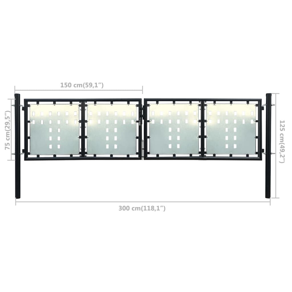 vidaXL Πόρτα Περίφραξης Μονή Μαύρη 300 x 125 εκ.