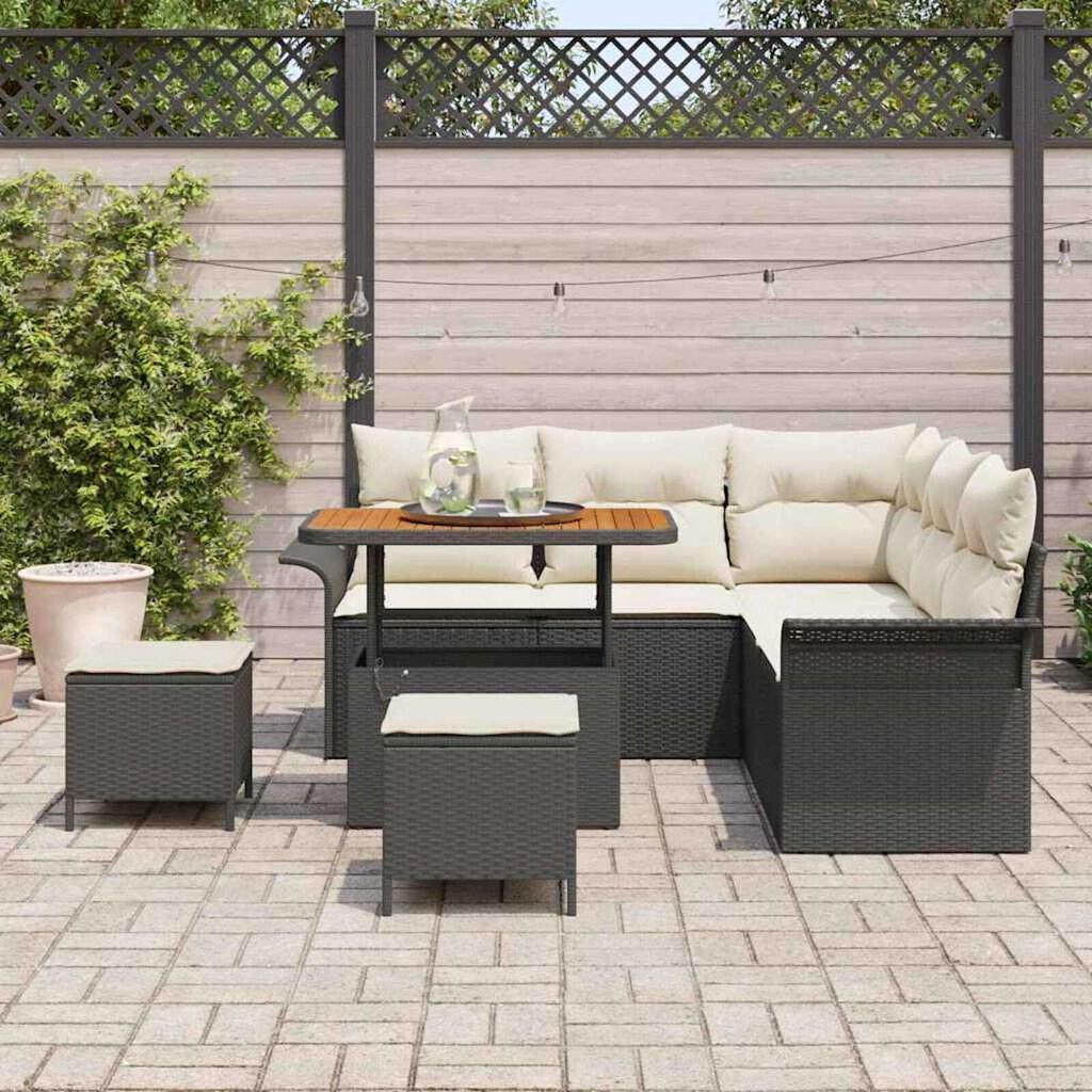 vidaXL Σετ Καναπέ Κήπου Ρυθμιζόμενο ύψος 8 pcs Μαύρο συνθετικό ρατάν