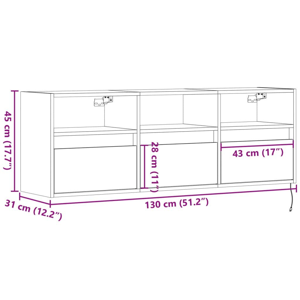 vidaXL Έπιπλο Τοίχου Τηλεόρασης με LED Μαύρο 130x31x45 εκ.
