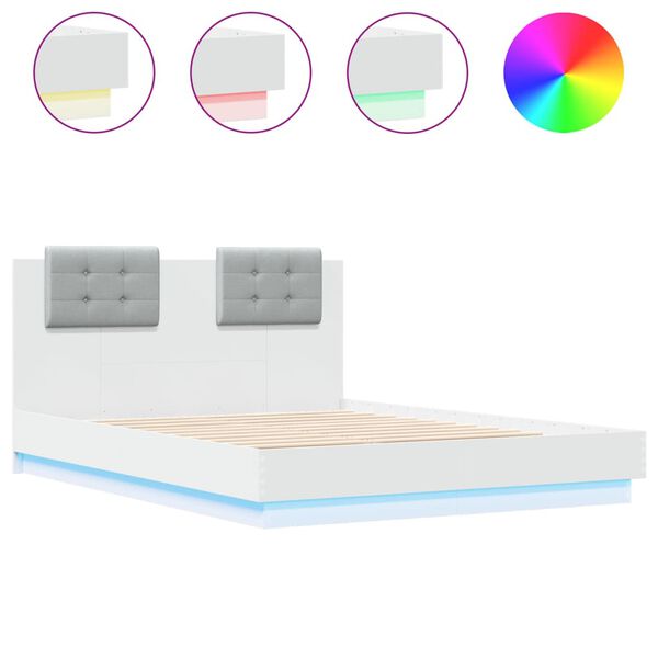 vidaXL Πλαίσιο Κρεβατιού με Κεφαλάρι & Φώτα LED Λευκό 120x190 εκ.