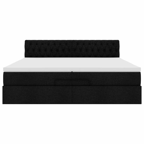 vidaXL Οθωμανικό κρεβάτι με στρώματα & LEDs Μαύρο 200x200cm ύφασμα