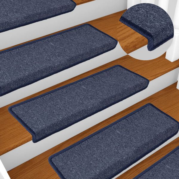 vidaXL Πατάκια Σκαλιών 15 τεμ. 65x21x4 εκ. Σκούρο Γκρι και Μπλε Ορθογώνια Άκρη