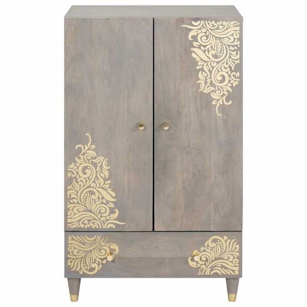 vidaXL Highboard Γκρι και Χρυσό 60 x 33.5 x 100 εκ. Μασίφ ξύλο μάνγκο