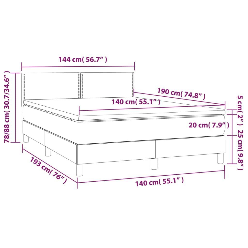 vidaXL Κρεβάτι Boxspring με Στρώμα & LED Λευκό 140x190 εκ. Συνθ. Δέρμα