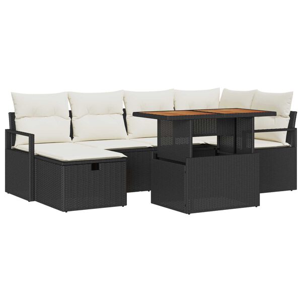 vidaXL Σετ Καναπέ Κήπου με μαξιλάρι 7 pcs Μαύρο Πολυ ράταν