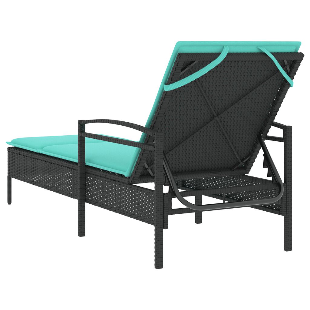 vidaXL Ξαπλώστρα με μαξιλάρι Μαύρη 63x200x81 εκ Πολυ Ρατάν