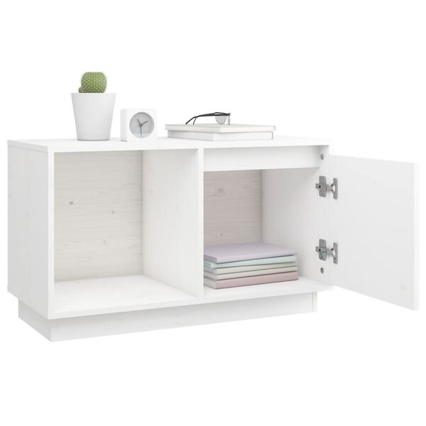vidaXL Έπιπλο Τηλεόρασης Λευκό 74 x 35 x 44 εκ. από Μασίφ Ξύλο Πεύκου
