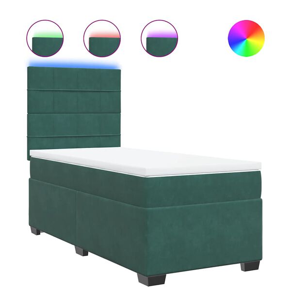 vidaXL Κρεβάτι Boxspring με Στρώμα Σκούρο Πράσινο 100x200εκ. Βελούδινο