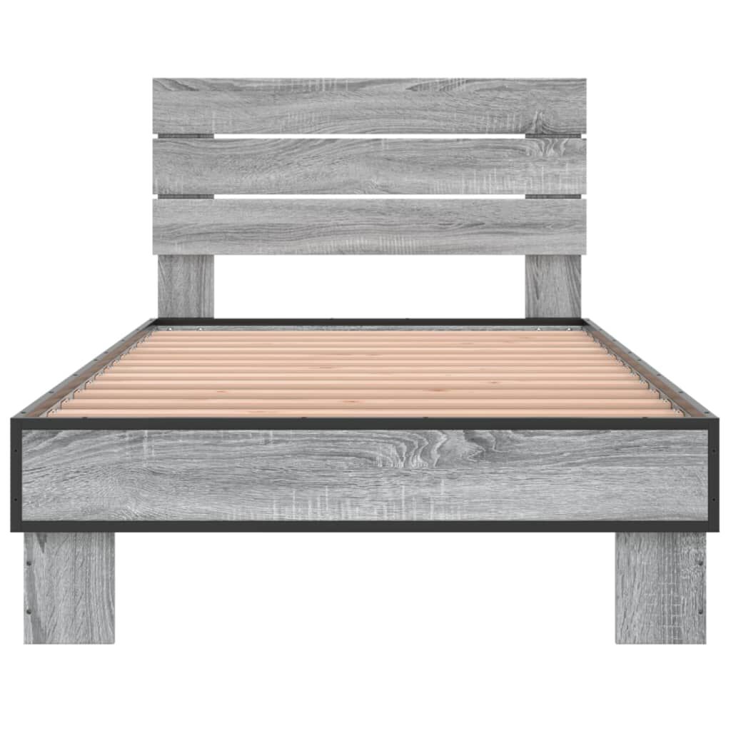 vidaXL Πλαίσιο Κρεβατιού Γκρι Sonoma 90x200 εκ. Επεξ. Ξύλο & Μέταλλο