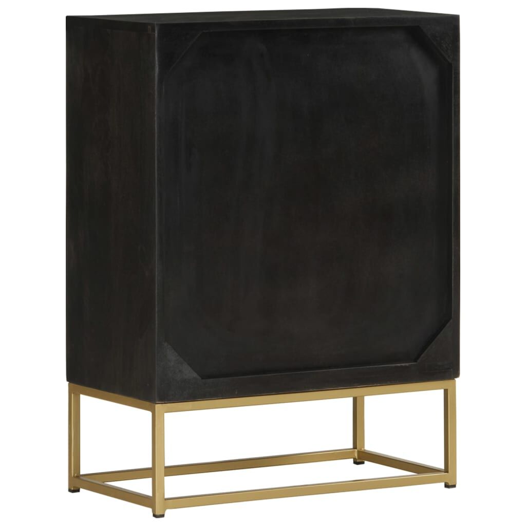 vidaXL Ντουλάπι με 2 Πόρτες Μαύρο/Χρυσό 55x30x75 εκ. Μασίφ Ξύλο Μάνγκο