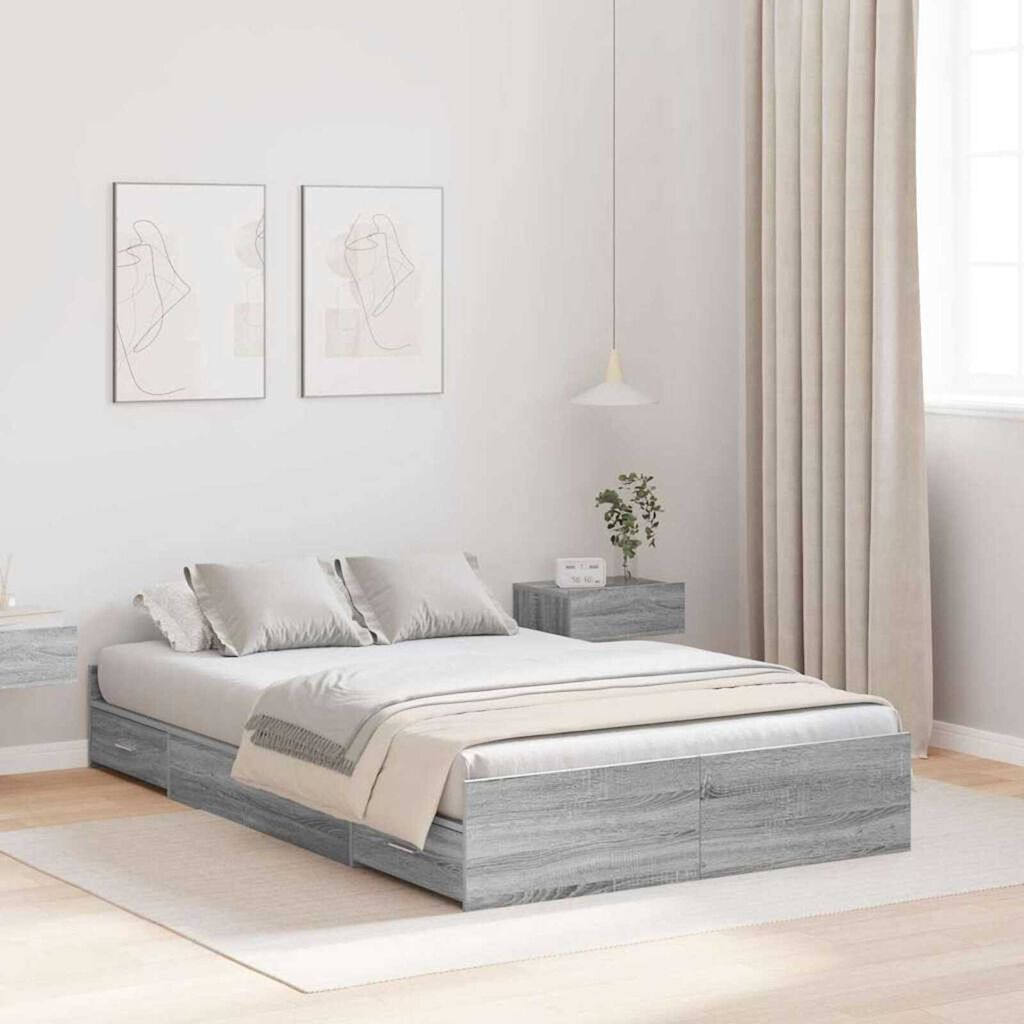 vidaXL Κρεβάτι με αποθηκευτικό χώρο Γκρι sonoma 120 x 190 cm