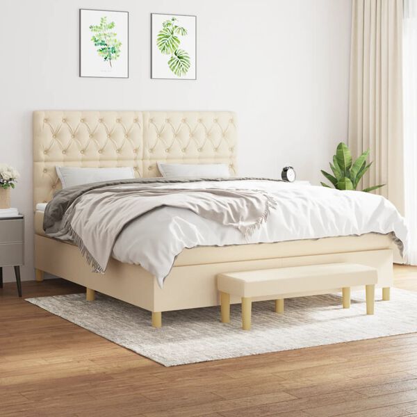 vidaXL &Kappa;&rho;&epsilon;&beta;ά&tau;&iota; Boxspring &mu;&epsilon; &Sigma;&tau;&rho;ώ&mu;&alpha; &Kappa;&rho;&epsilon;&mu; 160x200 &epsilon;&kappa;. &Upsilon;&phi;&alpha;&sigma;&mu;ά&tau;&iota;&nu;&omicron;