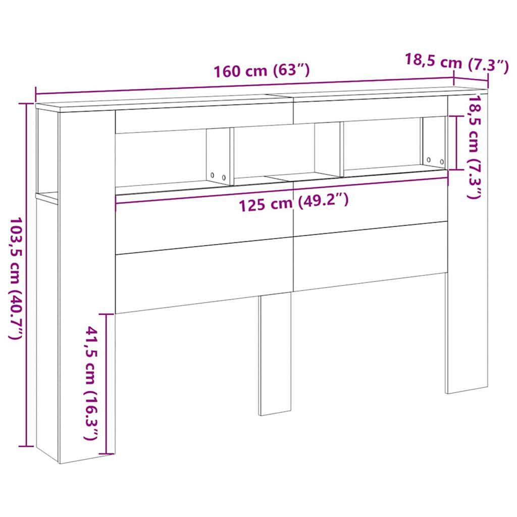 vidaXL LED Κεφαλάρι Μαύρη Δρυς 160x18,5x45 εκ Επεξεργασμένο Ξύλο