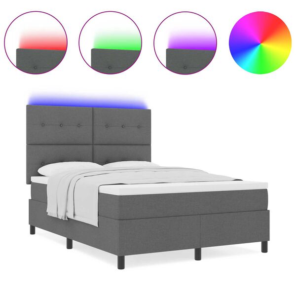 vidaXL Κρεβάτι με ελατήρια και στρώμα LED σε σκούρο γκρι, 140 x 190 cm