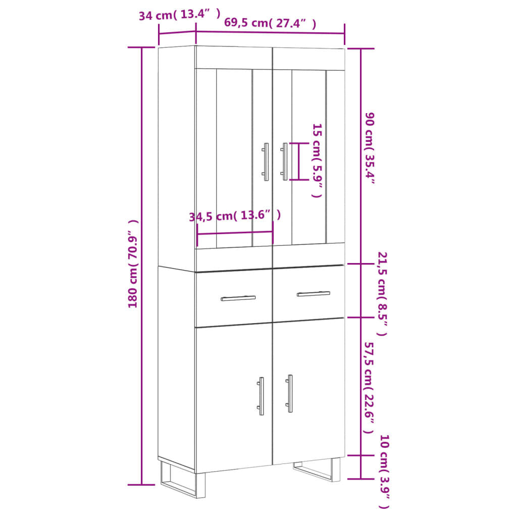 vidaXL Ντουλάπι Καπνιστή Δρυς 69,5x34x180 εκ. από Επεξεργασμένο Ξύλο