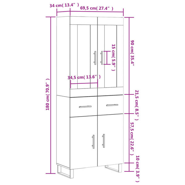 vidaXL Ντουλάπι Καπνιστή Δρυς 69,5x34x180 εκ. από Επεξεργασμένο Ξύλο