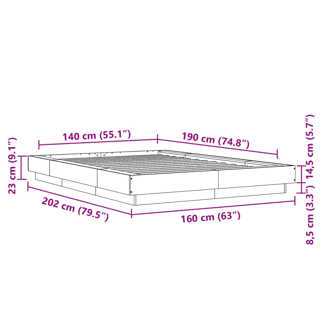 vidaXL Πλαίσιο Κρεβατιού Γκρι Sonoma 140x190 εκ. Επεξεργασμένο Ξύλο