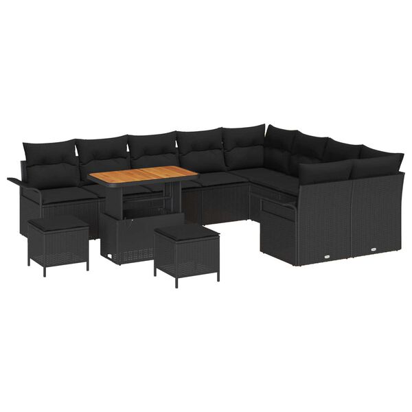 vidaXL Σετ Καναπέ Κήπου με μαξιλάρι 12 pcs Μαύρο 90 x 55 x 71 cm