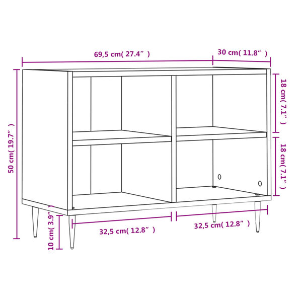 vidaXL Έπιπλο Τηλεόρασης Γυαλ. Λευκό 69,5x30x50 εκ. Επεξεργασμένο Ξύλο
